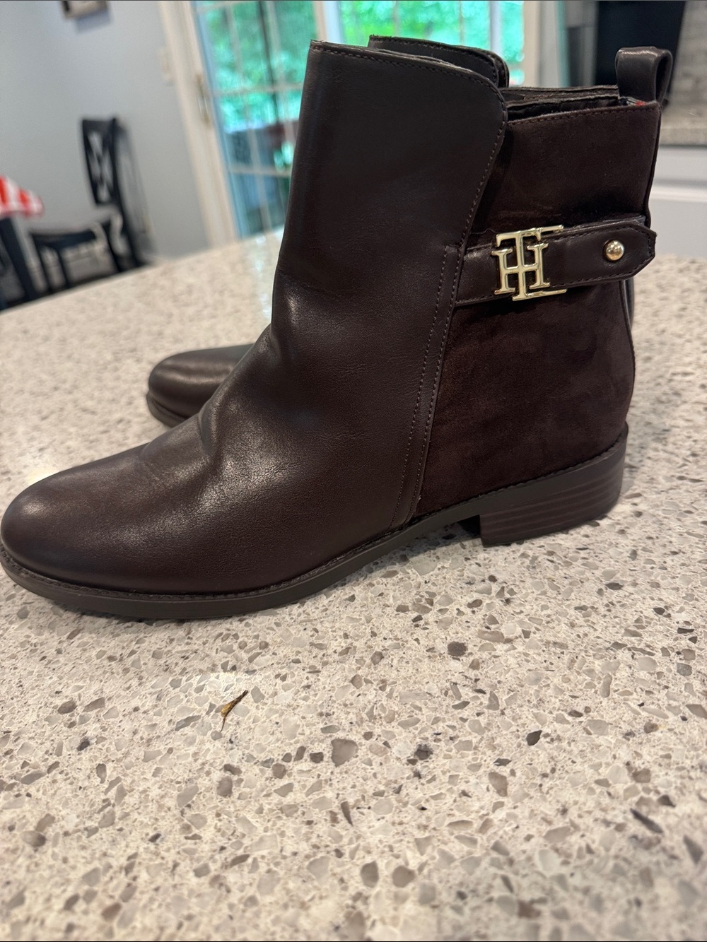 Women's Dark Brown Leather Ankle Boots with Side Buckle